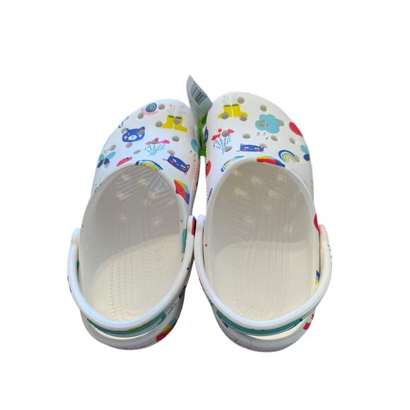 Crocs ﻿Kid's Junior White Multi Classic Doodle Print Clog Shoes Size 3 - Picture 8 of 14